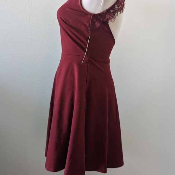 Wine Red and Lace Fit & Flare Dress NWT - Picture 5 of 7